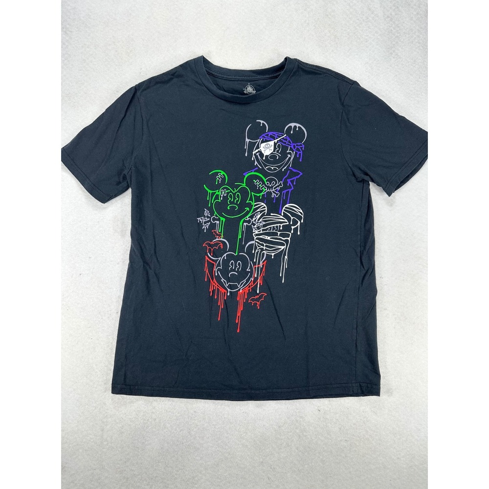 Disney Mickey Mouse Halloween T Shirt Mens Medium Black Neon Drip Vampire Pirate